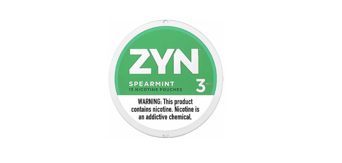 3mg ZYN Spearmint nicotine pouches with a nicotine addiction warning